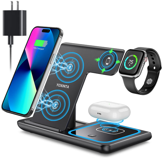 Tri Charge Pro: Ultimate Wireless Charging Station for iPhone, AirPods, and Apple Watch.
